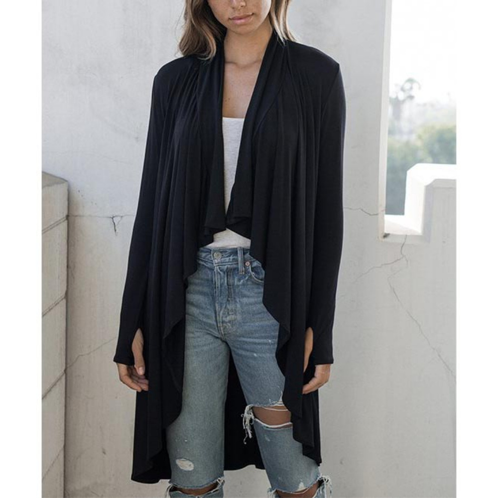 Black Cascade Open Midi Cardigan